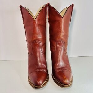 Vintage Frye Women's Sz 7.5 B Leather Pull-On Cowboy Western Heel Boots 7893
